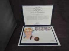 A Queen Elizabeth II Royal Mint 1999 Gold 1oz 5 Pound Coin on large hand painted Diana 1961-1997