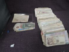 A collection of used World Banknotes including Ten Shilling Note, most countries seen, approx 500