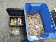 A large tub of GB Coins mainly Pennies & Half Pennies along with brass Threepences and small