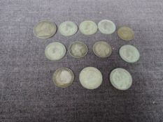 Twelve GB Silver Coins, 1900 Crown, 1915, 1923, 1924, 1925 x2, 1926 and 1927 Half Crowns, 1859,