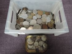A collection of GB & World Coins including approx 6.5oz of Silver, many other Coins included