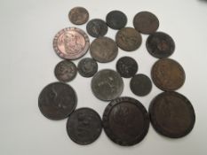 A collection of GB Copper/Bronze Coins including Two Pence 1797 x2, Pennies 1797, 1807, Half Pennies