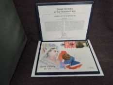 A Queen Elizabeth II Royal Mint 2001 Gold 1oz 5 Pound Coin on large hand painted Queen Victoria