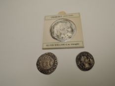 A Charles I Hammered Silver Shilling, Tower Mint, Elizabeth II 1572 Hammered Silver Sixpence along