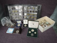 A box of Coins including a large amount of Indian Copper, 1964 Malawi Coin Set, Silver Egyptian