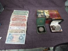 A Collection of GB Coins and Banknotes including First Decimal Coin Set, 1889 Crown, 1937 Crown