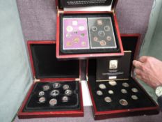 Three London Mint UK Coin Sets in wood cases with certificates, The Changing Face of Britain's