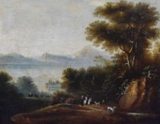 Attributed to Hilton Lark Pratt (British 1838-1875) oil on board a view of Windermere with figures