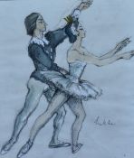 A 20th century charcoal and chalks study of ballet dancers, indistinctly signed lower right,