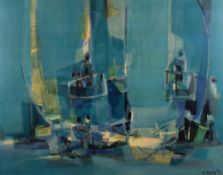 After Marcel Mouly (French 1918-2008) a mid-century abstract colour print, 'Spanish Balcony'