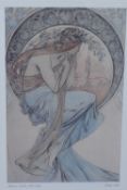 After Alphonse Mucha (Czech 1860-1939) a set of four reproduction coloured prints, typical Art