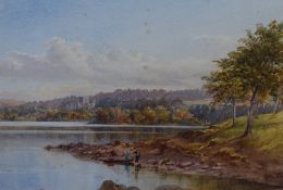 Ebenezer Alfred Warmington (British 1830-1903) watercolour, Wray Castle Windermere from Brackley