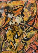 A modern vibrant mixed media abstract artwork, unsigned, mounted, framed and glazed 70cm x 50cm &