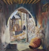 Armand Josephin (Cypriot 20th century) oil on board, entitled to label verso 'Old House Kythrea' a