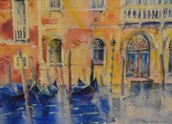 Sheila Gill (contemporary) a limited edition print, Venetian gondolas, signed and numbered 32/100
