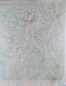 A large framed Ordinance Survey Tourist Map of The Lake District 107cm x 85.5cm