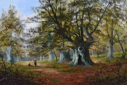 Edmund John Niemann (British 1813-1876) oil on canvas, figures within a woodland clearing, signed