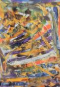 A modern vibrant mixed media abstract artwork, unsigned, mounted framed and glazed 67cm x 89cm
