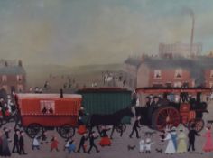 After Helen Bradley (British 1900-1979) coloured print, 'Big Bertha Comes to Lees' signed in
