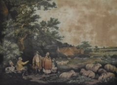 After George Morland (British 1762-1804) a coloured print entitled 'The Shepherd' later mounted
