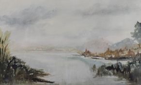 ....aiel Davenport (British 20th century) watercolour, 'Misty Lake' unsigned, bearing remains of