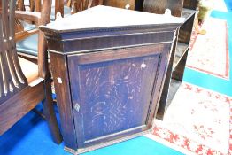 A 19th Century oak corner wall cupboard of small proportions, height approx. 71cm
