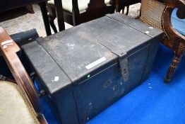 A very heavy metal storage trunk, width approx. 78cm