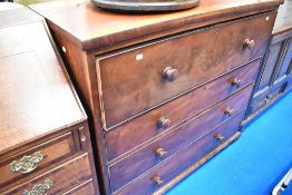 A Victorian mahogany chest of four long drawers, some splitting to top, width approx. 122cm