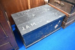 A vintage stained pine storage chest approx. 72cm wide