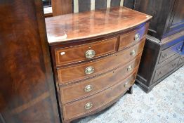 A Georgian mahogany bow fronted chest of two over three drawers, width approx. 104cm