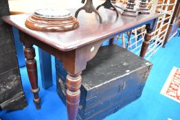 A Victorian side table having turned legs, with later dark stained top , width approx. 129cm