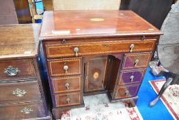 A19th century mahogany and inlaid ladies kneehole writing desk/dressing table, width approx. 80cm