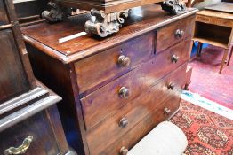 A Victorian stained pine chest of two over three drawers, width approx. 107cm