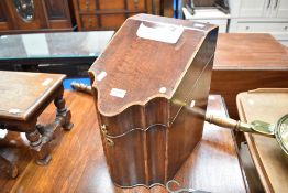 A George III mahogany knife box , paper lined interior with inlaid detail to underside of lid