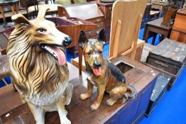 Two large plaster dogs, approx. height 73 & 59cm