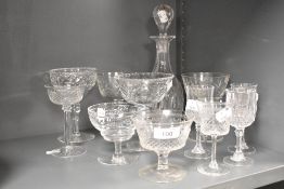 a selection of antique and later clear cut crystal glass wares including Corbett.