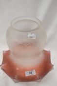 A Victorian oil lamp ruby fade glass shade with etched Art Nouveau design. No chips or damage