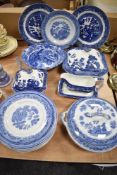 A variety of antique blue and white ware, including tureens, plates and Spode Italian bowl etc.