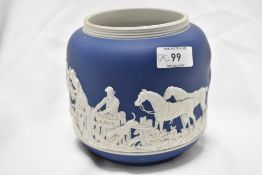A small Tunstall Jasper ware planter, sprigged with hunting design.