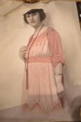 An early 20th century print on silk with hand painted details.