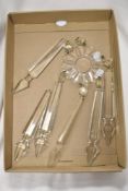A set of six Victorian clear cut glass lustre drops 18cm long.