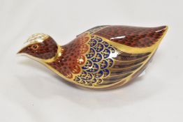 A Royal Crown Derby Gold stopper figure study of a Coot bird.