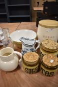 A selection of kitchen ware ceramics including Mason cash mixing bowl, Bread crock and Granville
