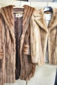 Two vintage full length ladies fur coats, including John osses and Holt with a Mitzi Lorenz hat.