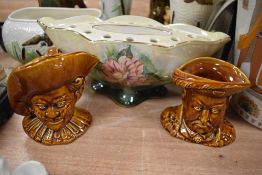 Two Art Deco vases and a planter, having moulded design depicting ducks and bull rushes, two