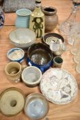 A mixed lot of vintage studio pottery, including lamp, vases and bowl etc.