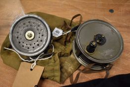 Two vintage youngs Fly reels one marked the 'THISTLE' 3.5 inch Alex Martinin and a pridex 4 inch fly