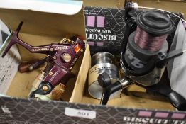 A Master Blaster spinning reel MB602 and a Long Micon high speed spinning reel