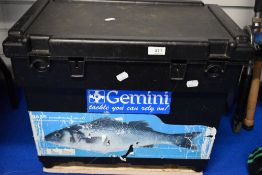 A Shakespeare Tackle seat box containing A Vast selection of Rigs, Hooks , Weights and line and