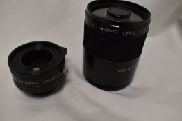 A Soligar Mirror lens F:8 f=500mmin case and a Soligar Mirror 2x Converter